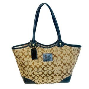 Coach Signature Canvas Shoulder Bag - Tan and Black